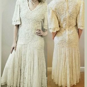 Laurence Kazar Beaded Drop Waist Wedding Gown